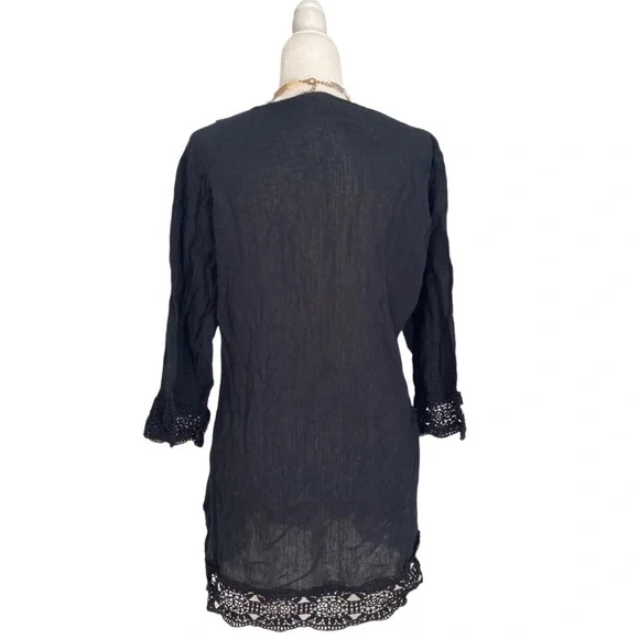 La Blanca Deep V Neck Lace Trim Semi Sheer Coverup - Picture 3 of 5